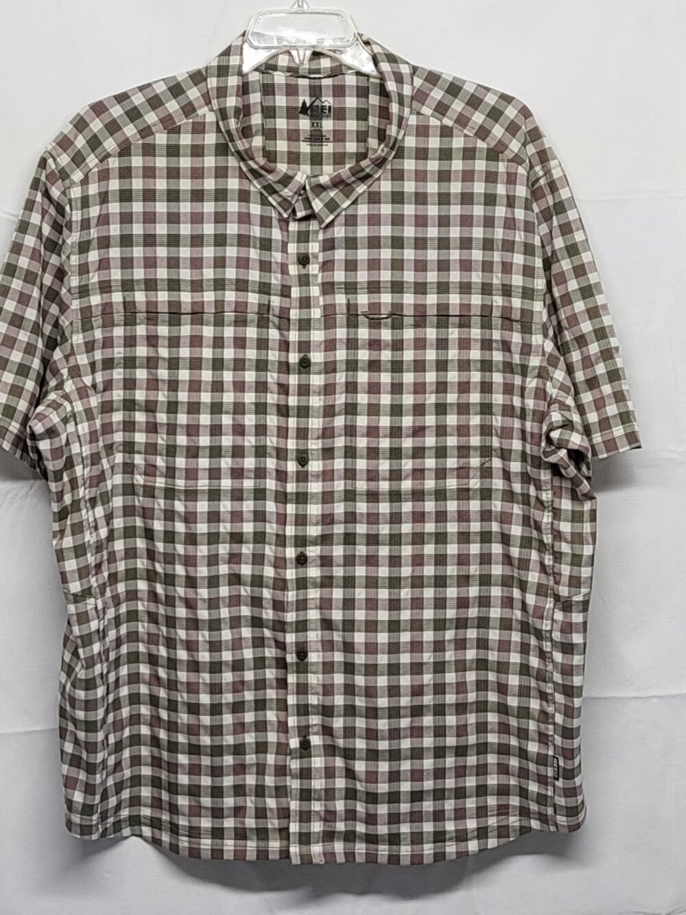 REI Co Op Mens Shirt Button Up Short Sleeve Vented Hiking Plaid Pocket